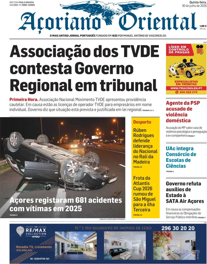 Capa A�oriano Oriental - 2026-07-30