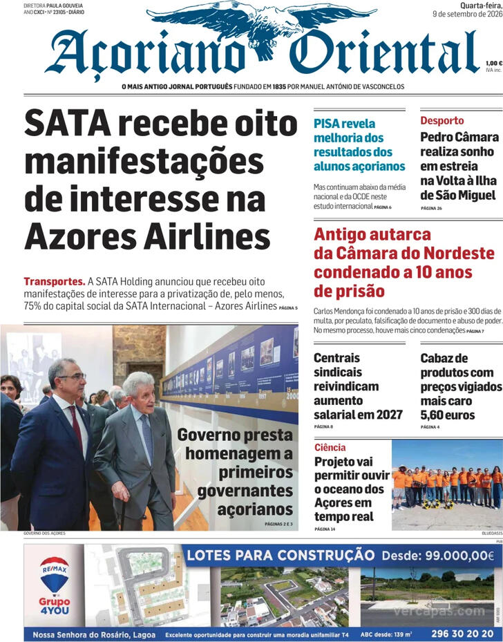 Capa A�oriano Oriental - 2026-09-09