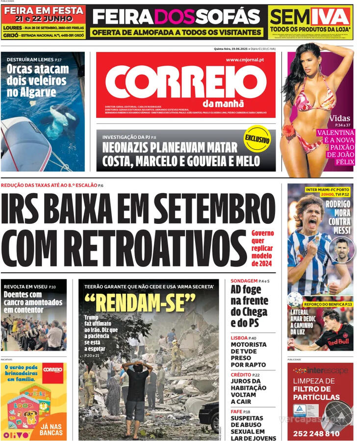 Capa Correio da Manh - 2025-06-19
