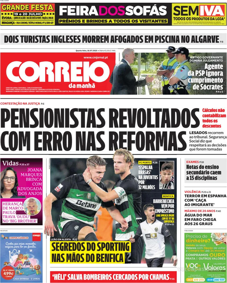 Capa Correio da Manh - 2025-07-16