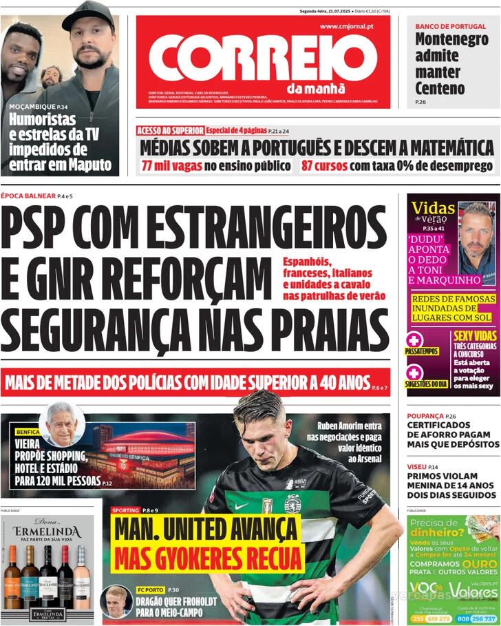 Capa Correio da Manh - 2025-07-21