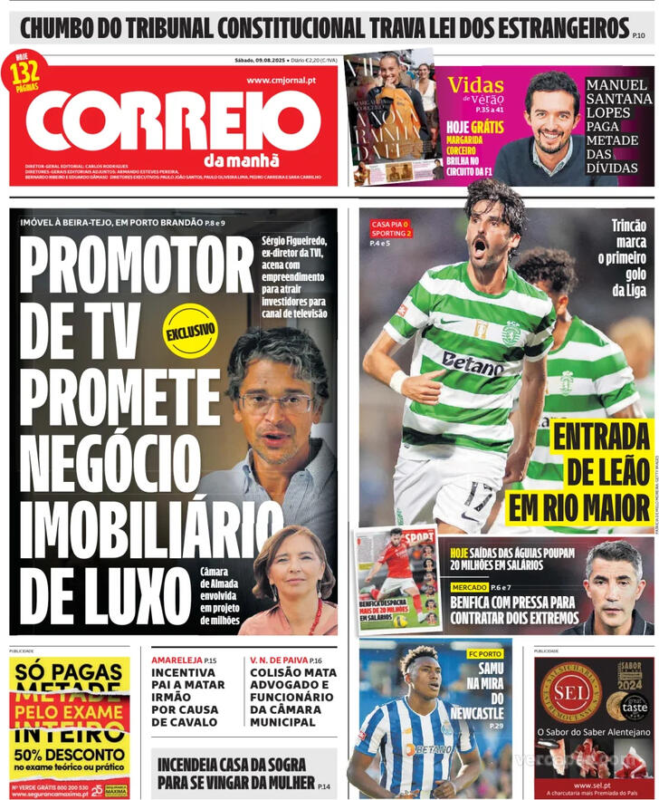 Capa Correio da Manh - 2025-08-09