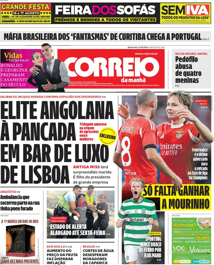 Capa Correio da Manh - 2025-08-13