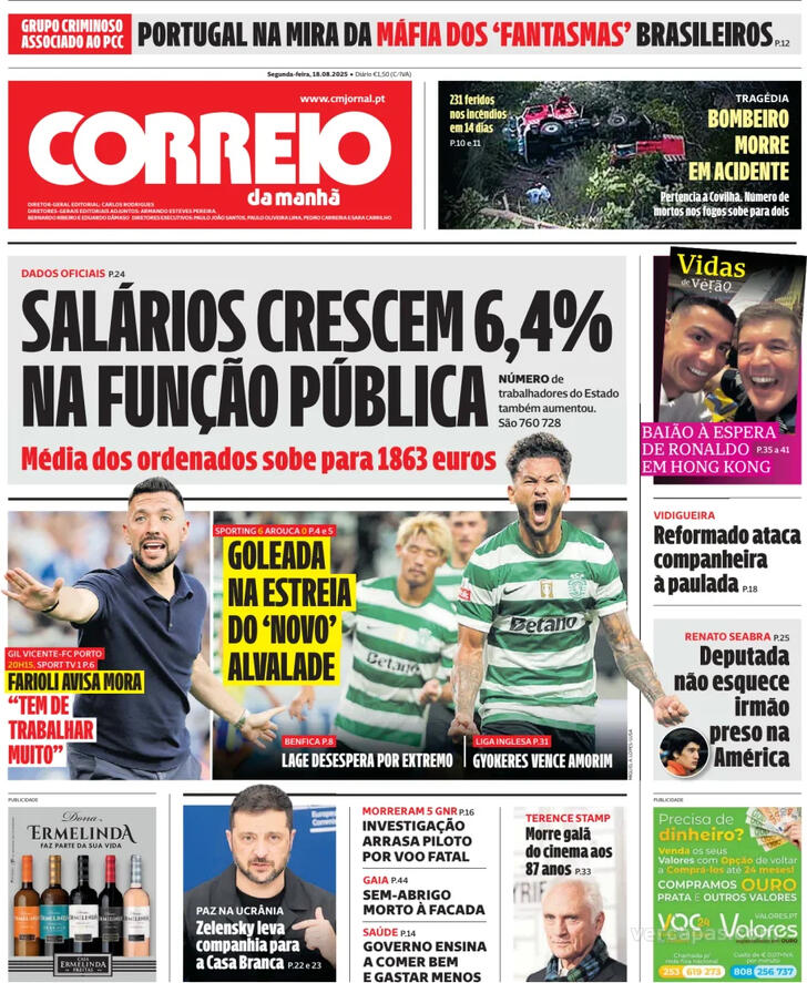 Capa Correio da Manh - 2025-08-18