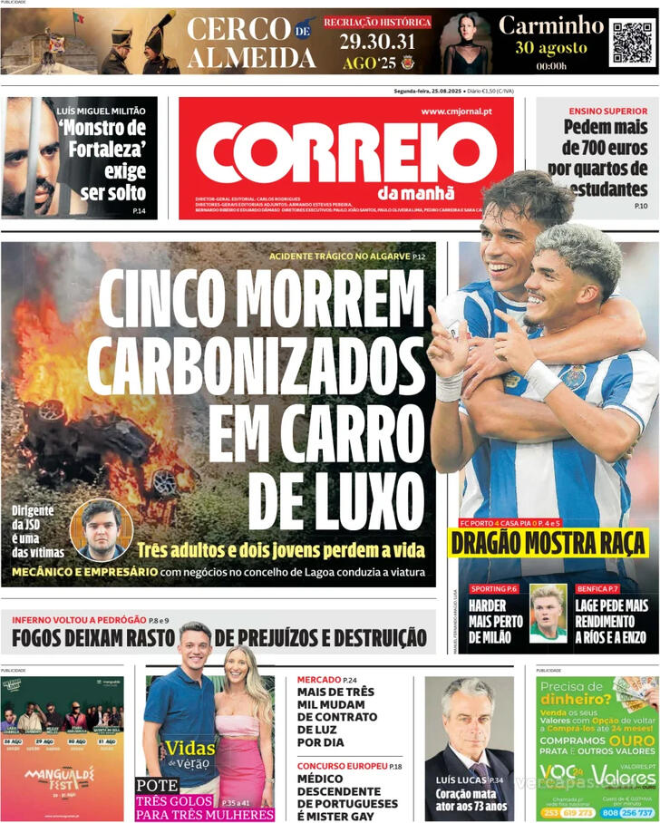 Capa Correio da Manh - 2025-08-25