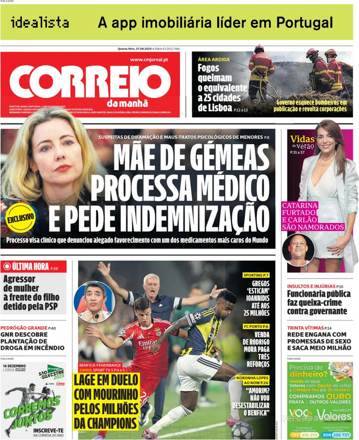 Capa Correio da Manh - 2025-08-27
