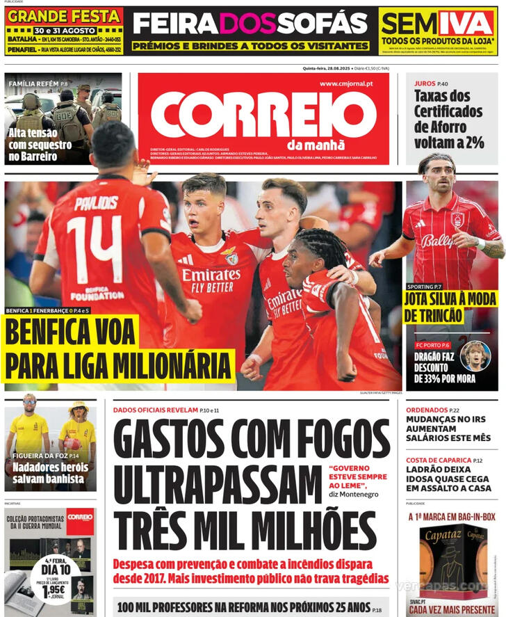 Capa Correio da Manh - 2025-08-28