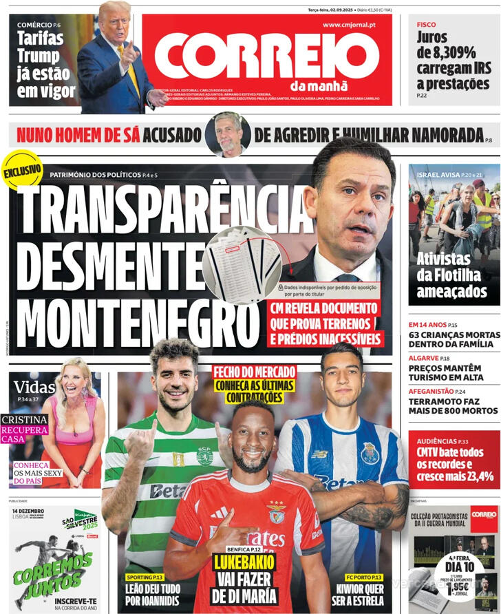 Capa Correio da Manh - 2025-09-02