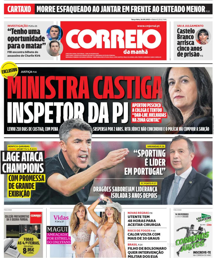 Capa Correio da Manh - 2025-09-16