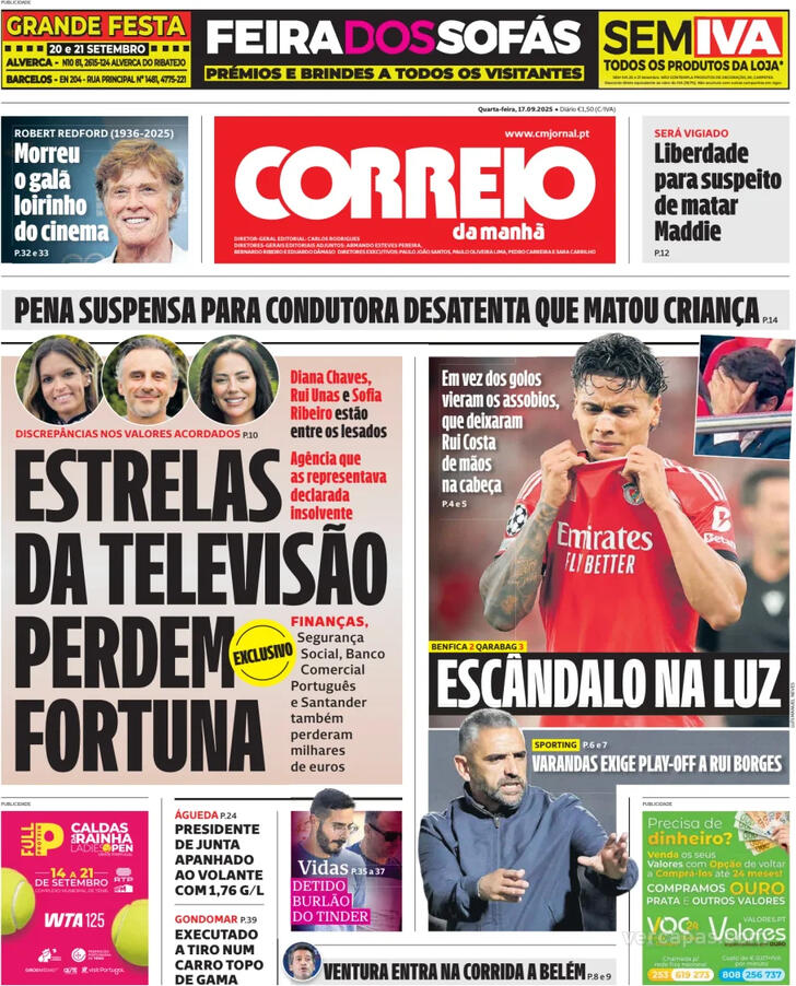 Capa Correio da Manh - 2025-09-17