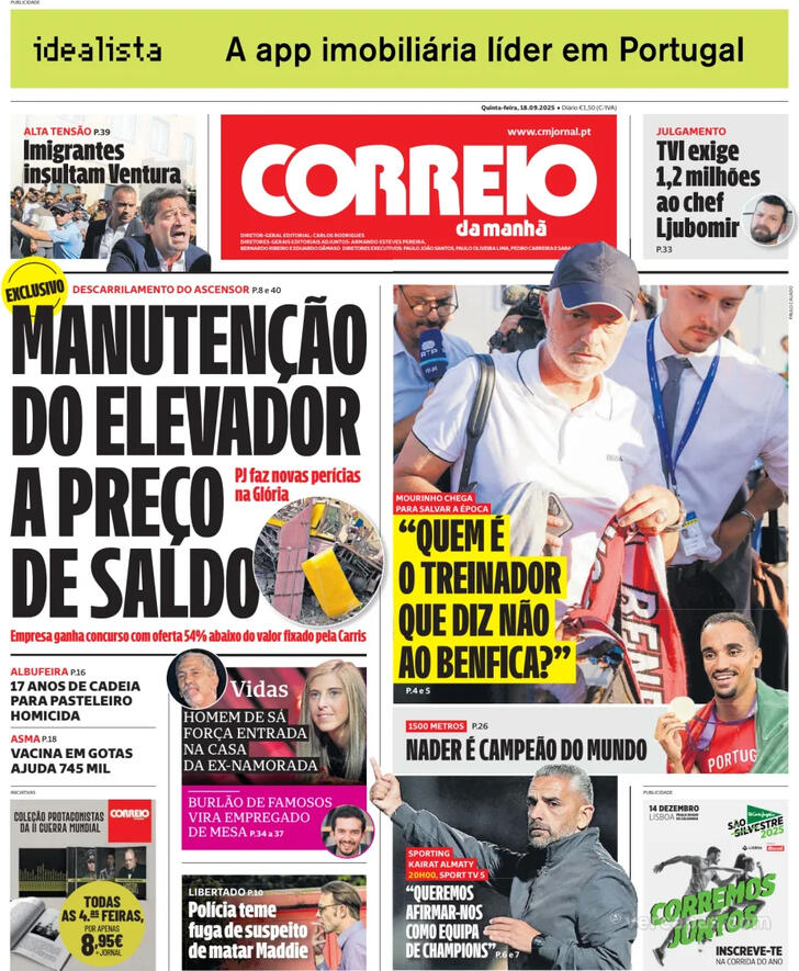 Capa Correio da Manh - 2025-09-18