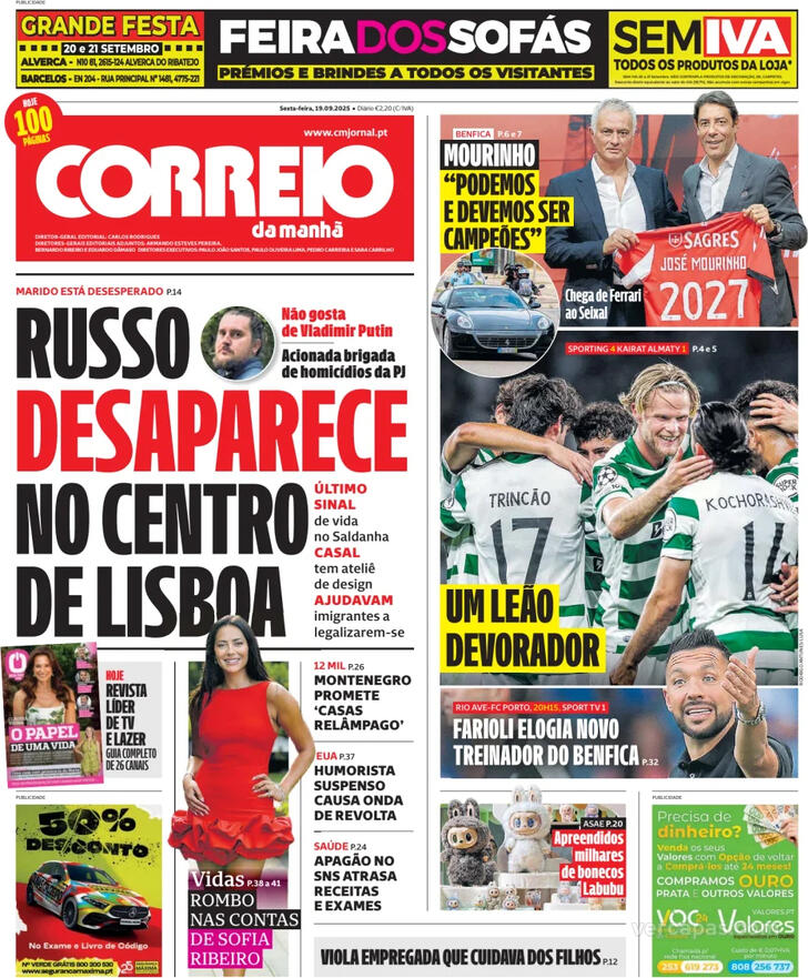 Capa Correio da Manh - 2025-09-19
