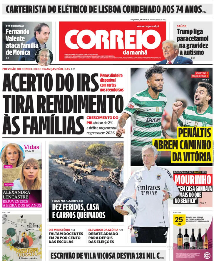 Capa Correio da Manh - 2025-09-23