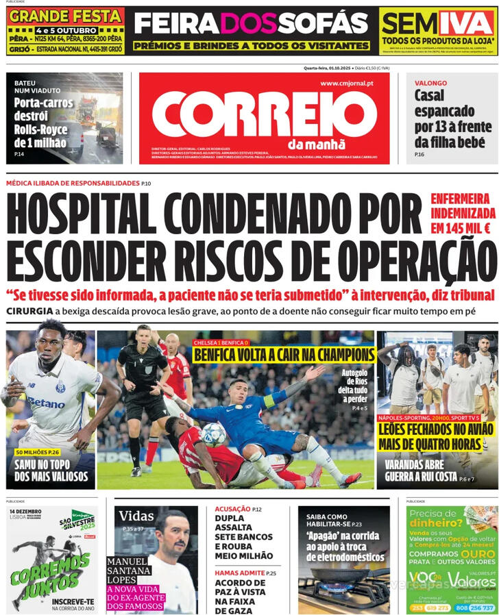 Capa Correio da Manh - 2025-10-01