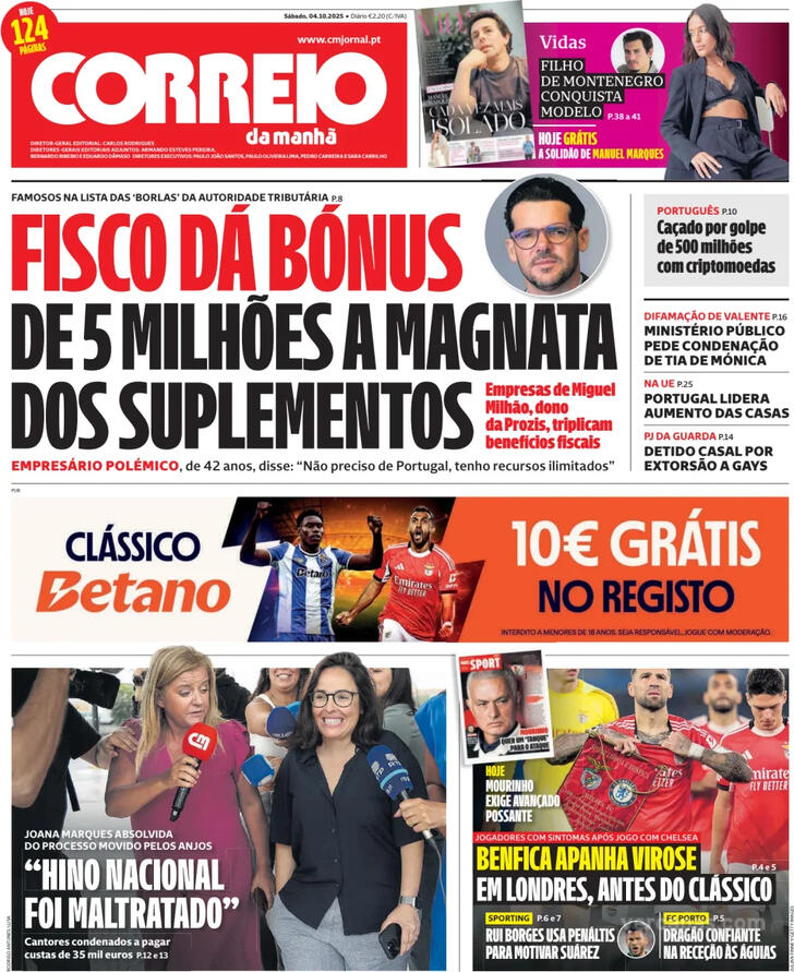 Capa Correio da Manh - 2025-10-04