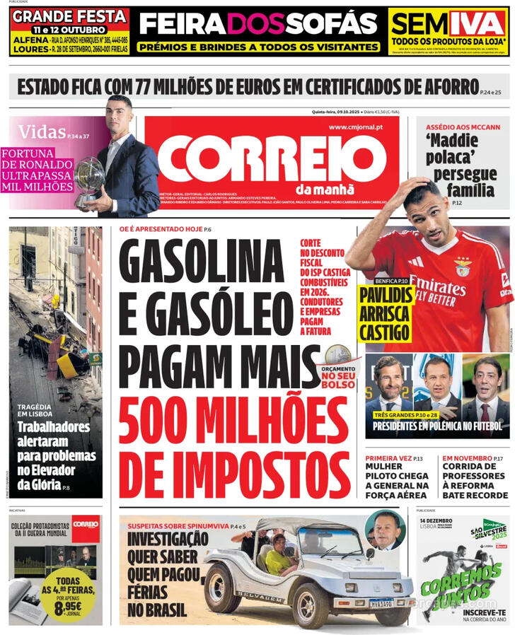 Capa Correio da Manh - 2025-10-09