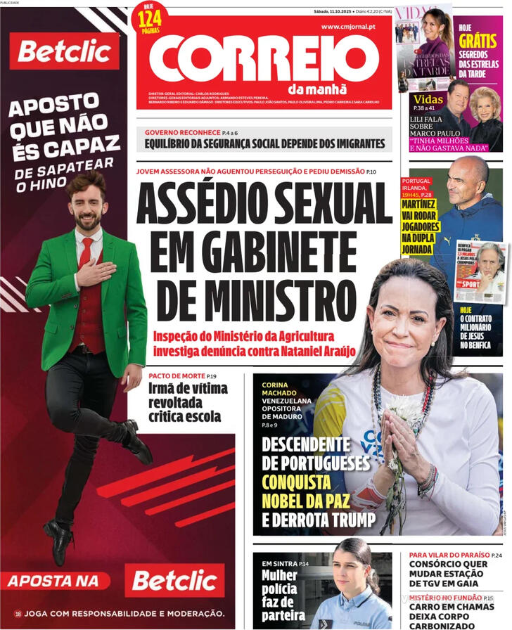 Capa Correio da Manh - 2025-10-11