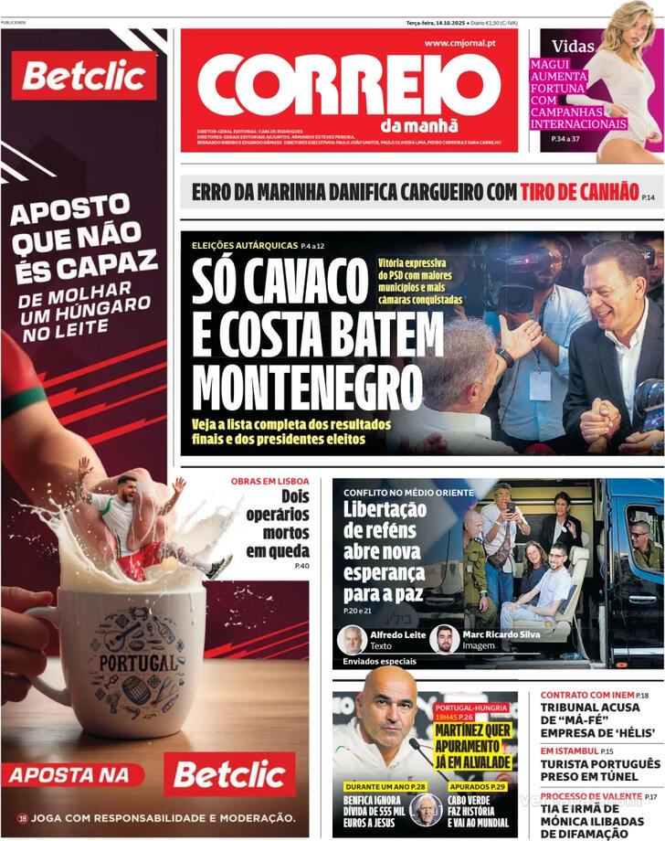 Capa Correio da Manh - 2025-10-14
