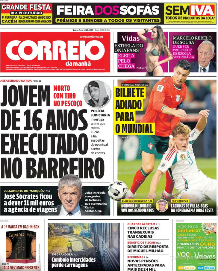 Capa Correio da Manh - 2025-10-15