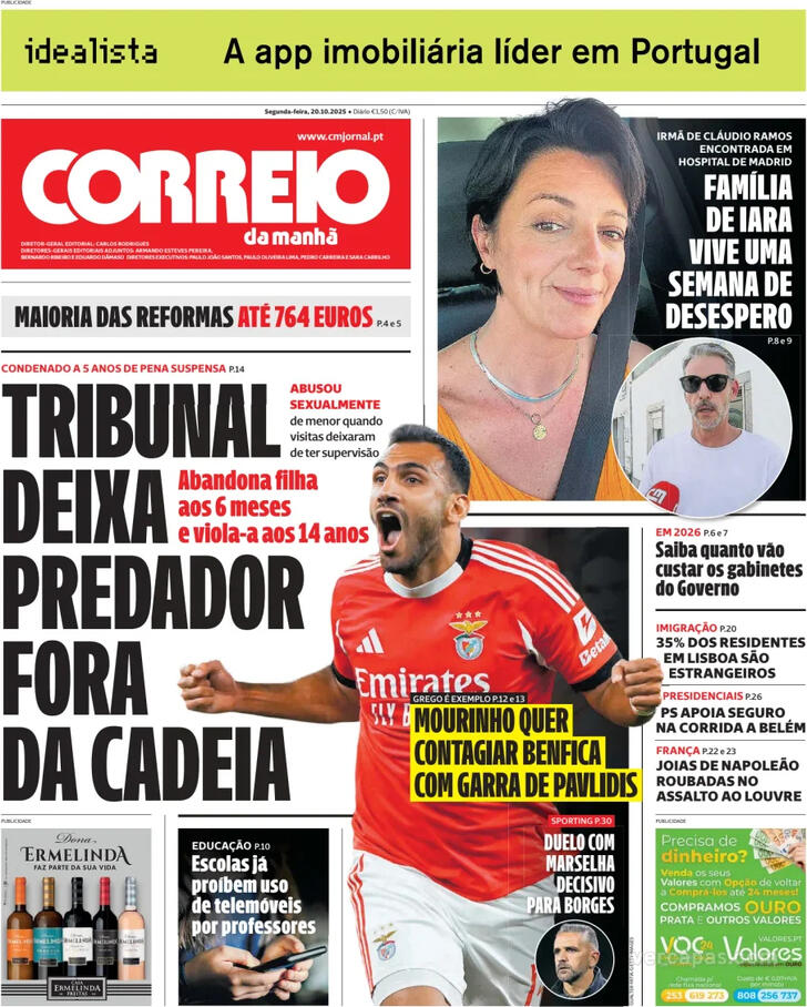 Capa Correio da Manh - 2025-10-20