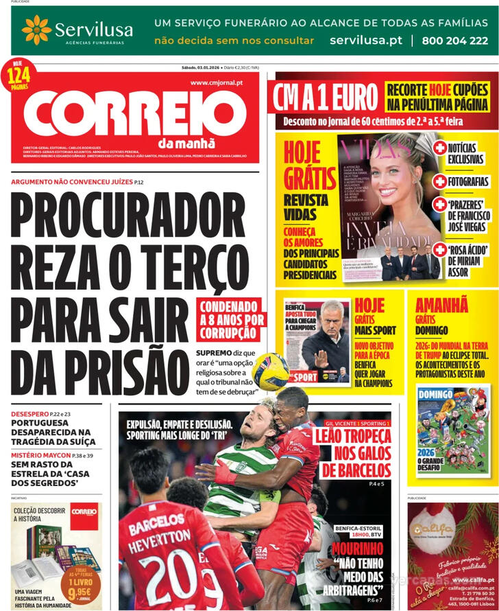 Capa Correio da Manh� - 2026-01-03