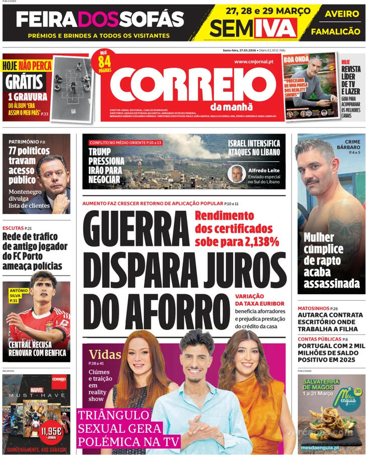 Capa Correio da Manh� - 2026-03-27