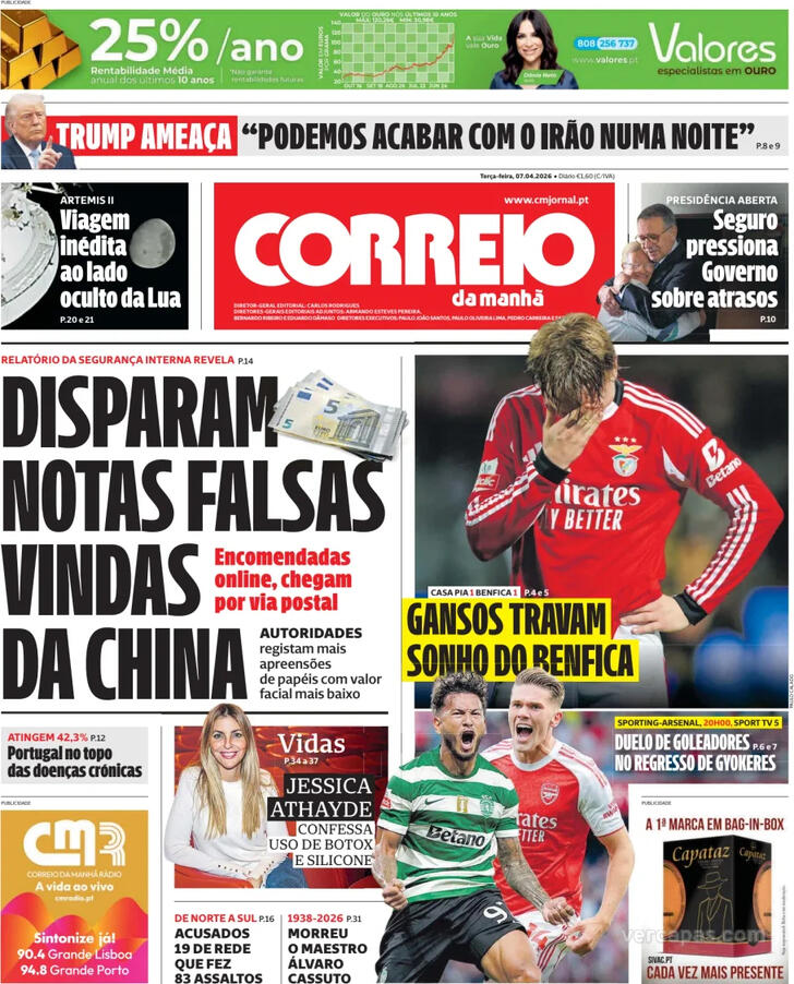 Capa Correio da Manh� - 2026-04-07