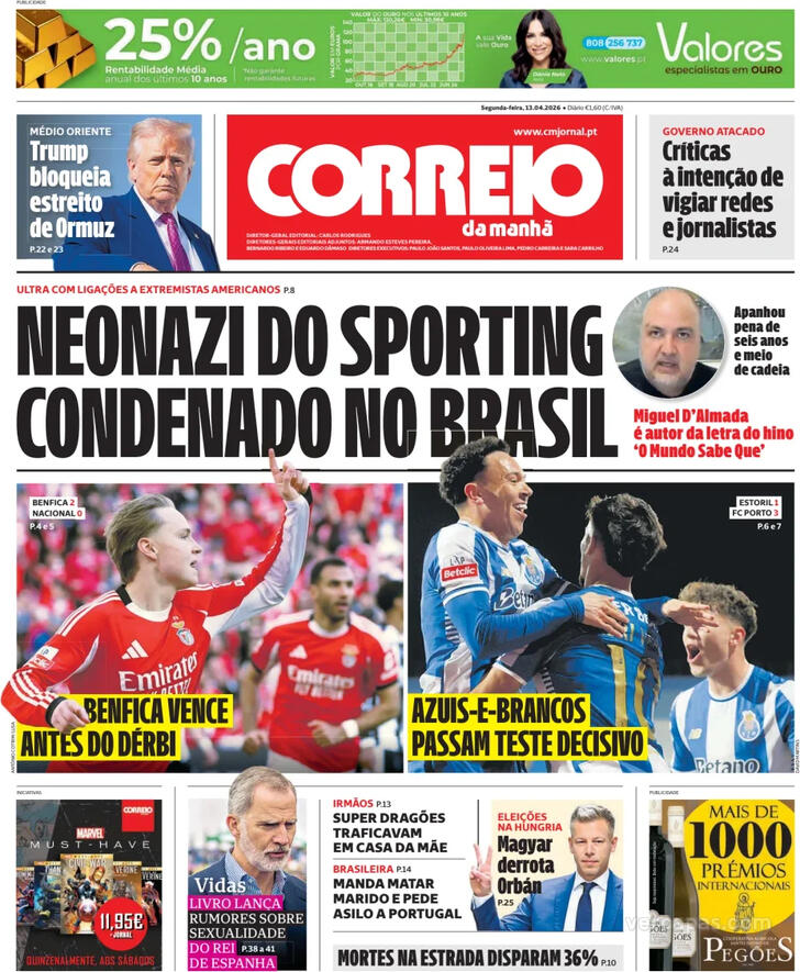 Capa Correio da Manh� - 2026-04-13