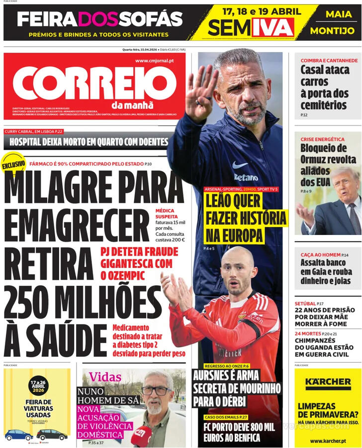 Capa Correio da Manh� - 2026-04-15