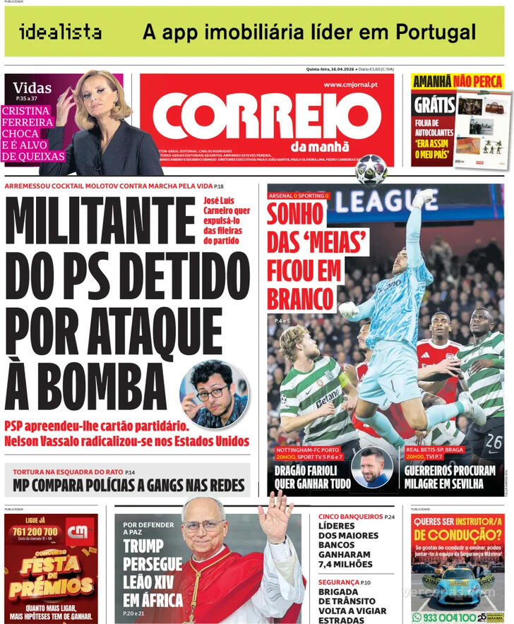 Capa Correio da Manh� - 2026-04-16