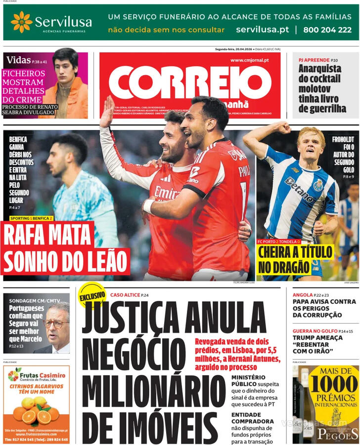 Capa Correio da Manh� - 2026-04-20