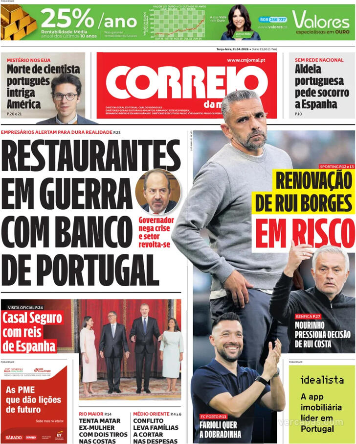 Capa Correio da Manh� - 2026-04-21