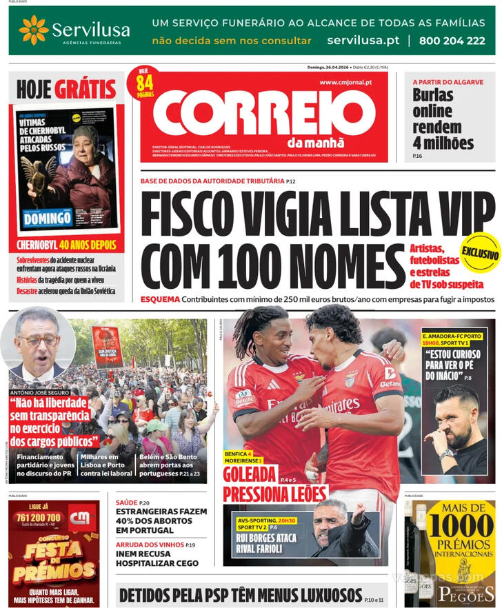 Capa Correio da Manh� - 2026-04-26