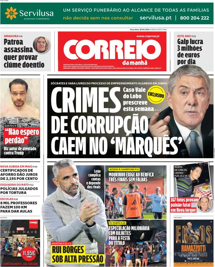 Capa Correio da Manh� - 2026-04-28