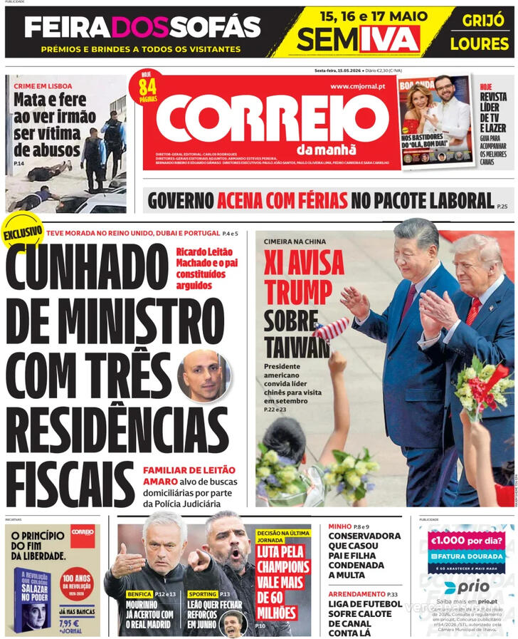 Capa Correio da Manh� - 2026-05-15