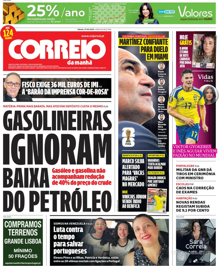 Capa Correio da Manh� - 2026-06-27