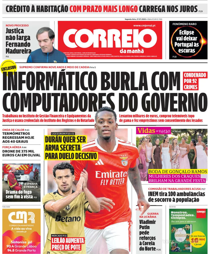 Capa do jornal Correio da Manhã
