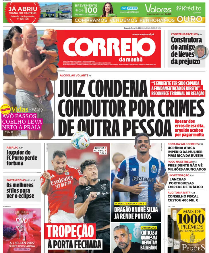Capa Correio da Manh� - 2026-08-10