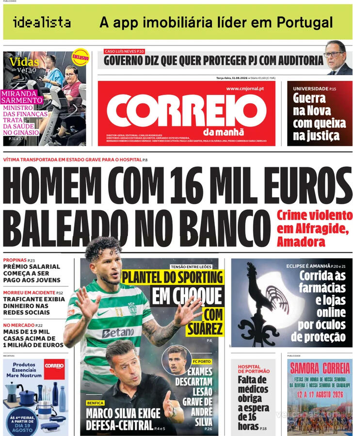 Capa Correio da Manh� - 2026-08-11