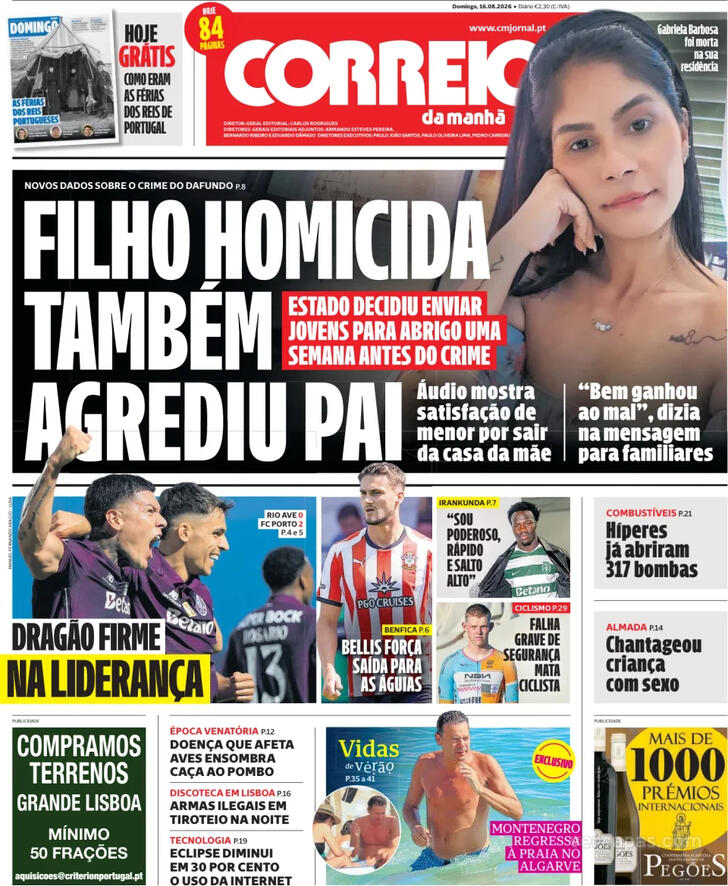 Capa Correio da Manh� - 2026-08-16