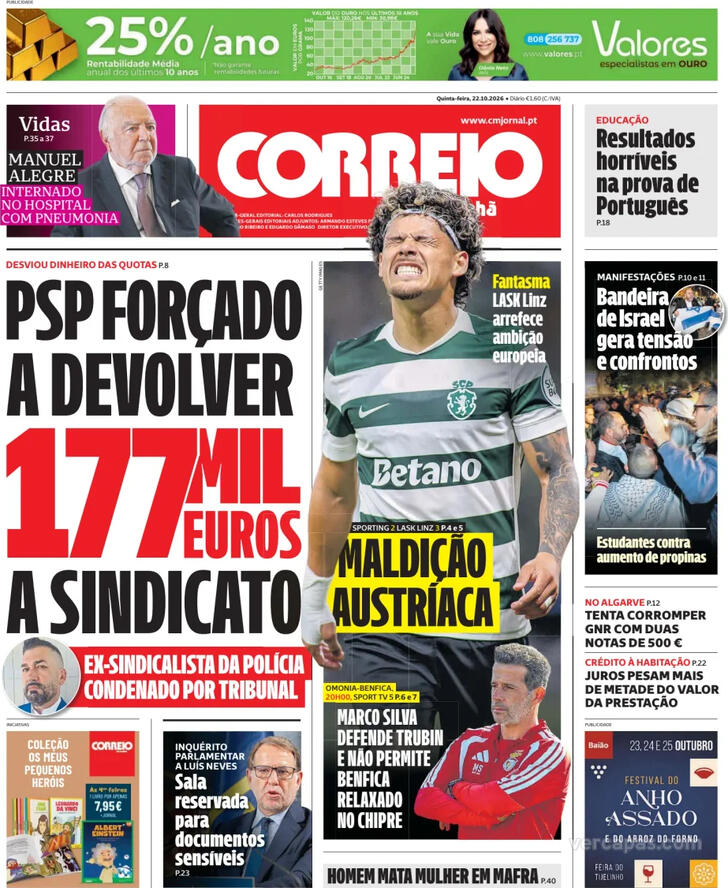 Capa Correio da Manh� - 2026-10-22