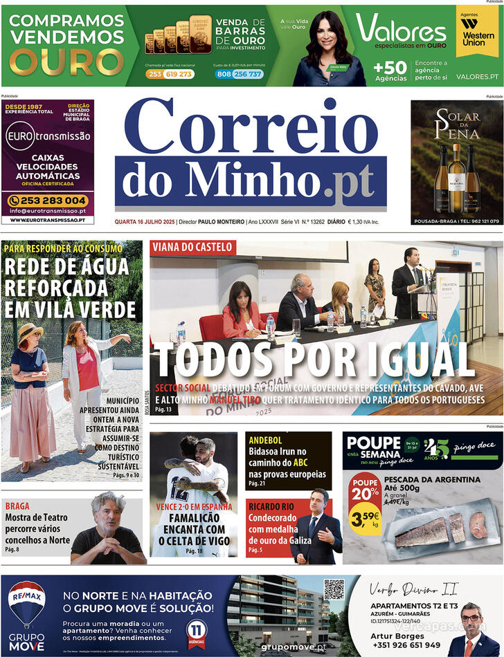 Capa Correio do Minho - 2025-07-16