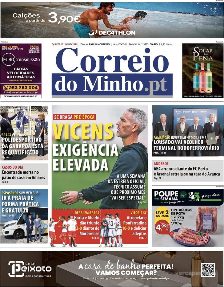 Capa Correio do Minho - 2025-07-17
