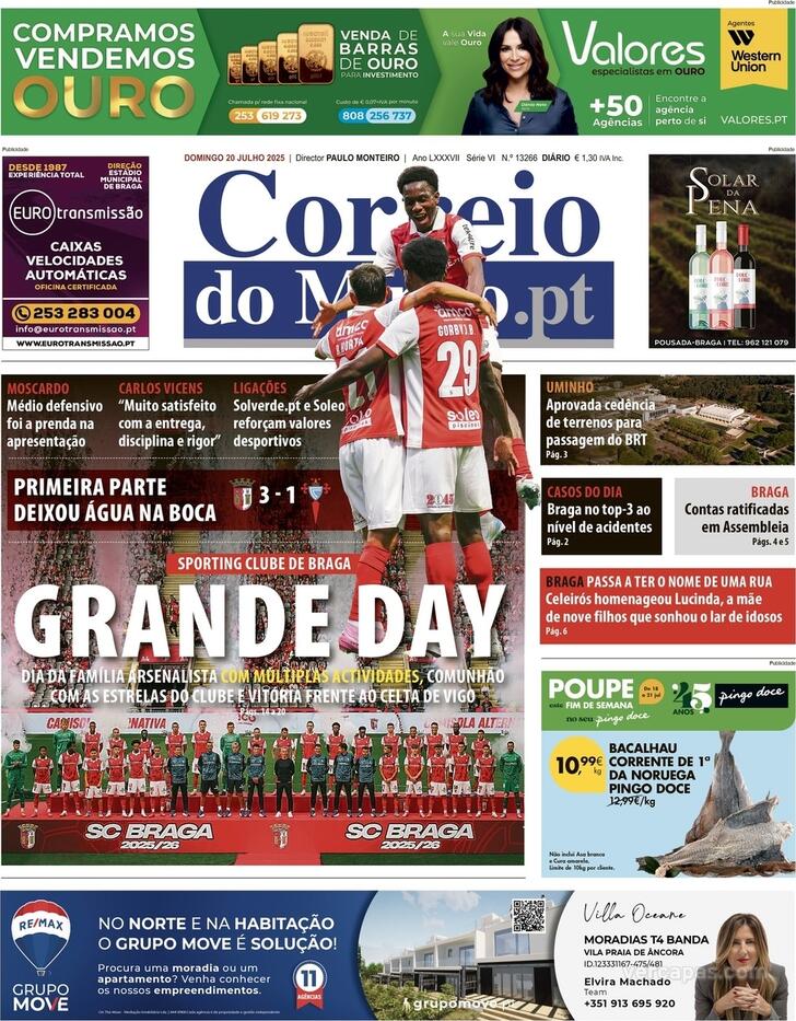 Capa Correio do Minho - 2025-07-20