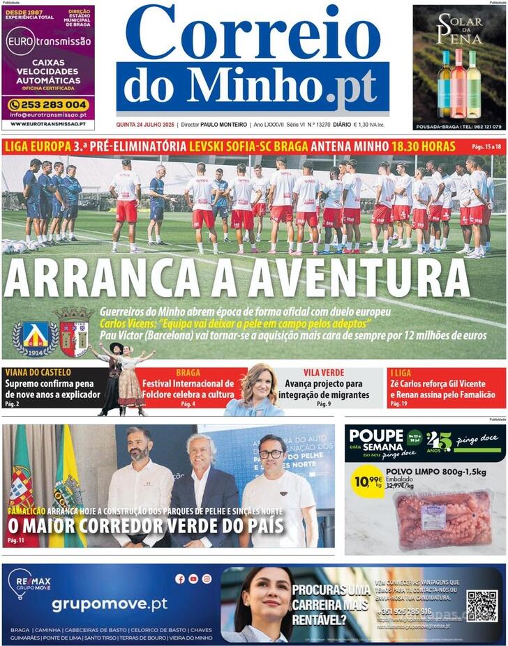 Capa Correio do Minho - 2025-07-24