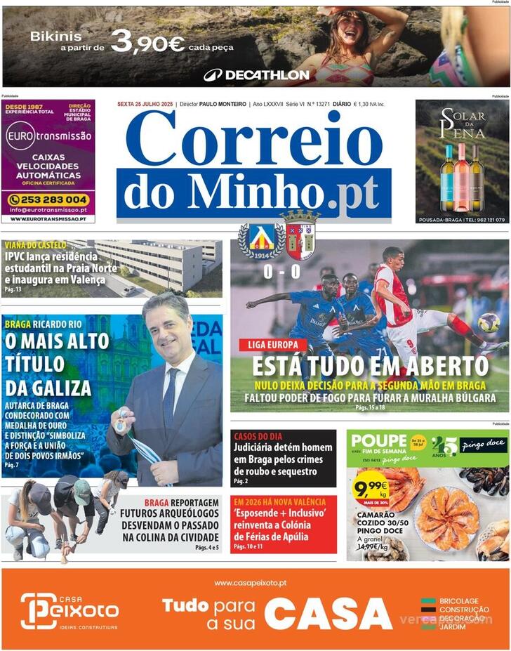 Capa Correio do Minho - 2025-07-25