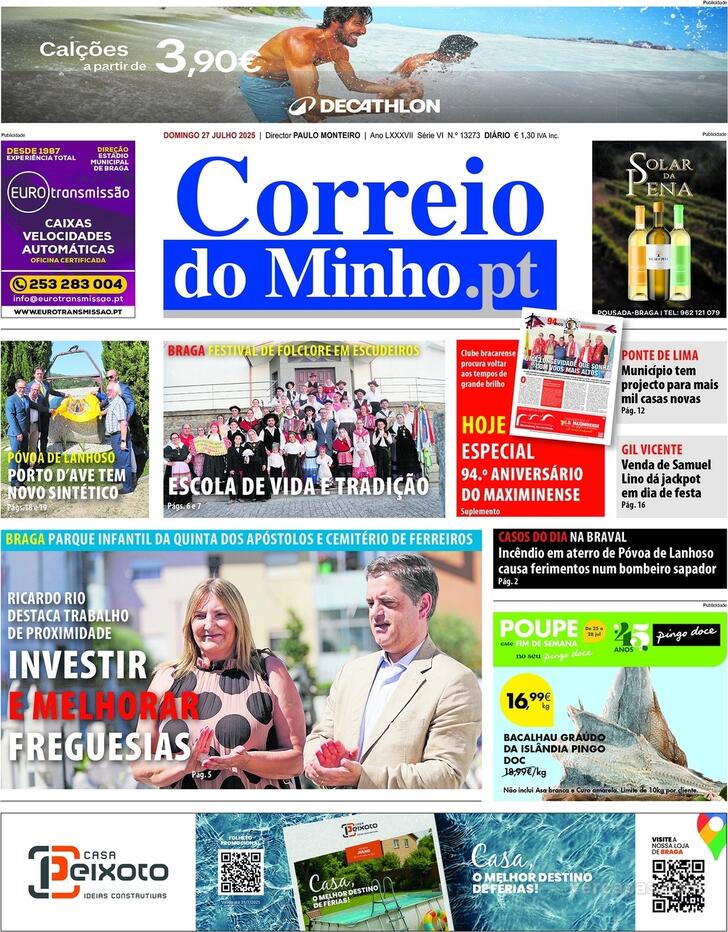 Capa Correio do Minho - 2025-07-27