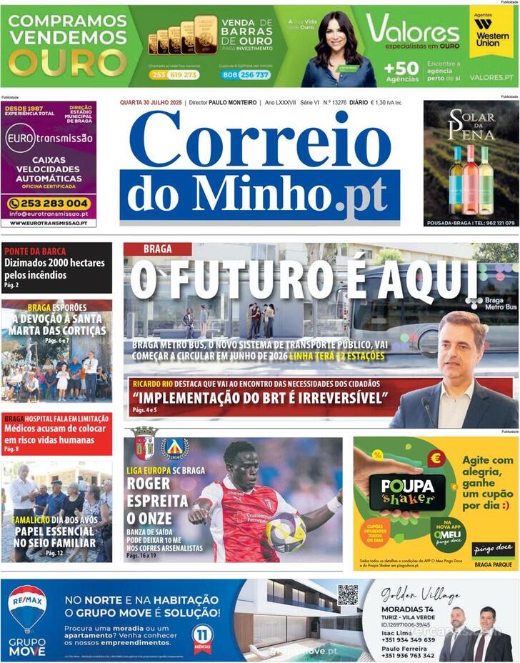 Capa Correio do Minho - 2025-07-30