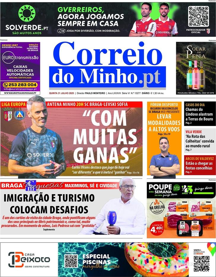 Capa Correio do Minho - 2025-07-31