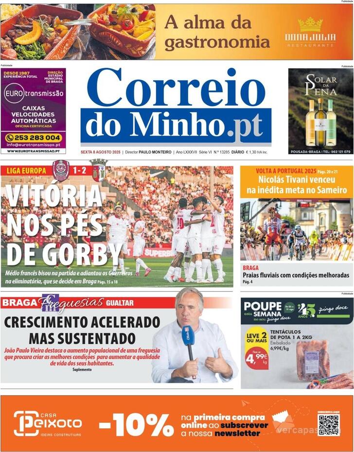 Capa Correio do Minho - 2025-08-08